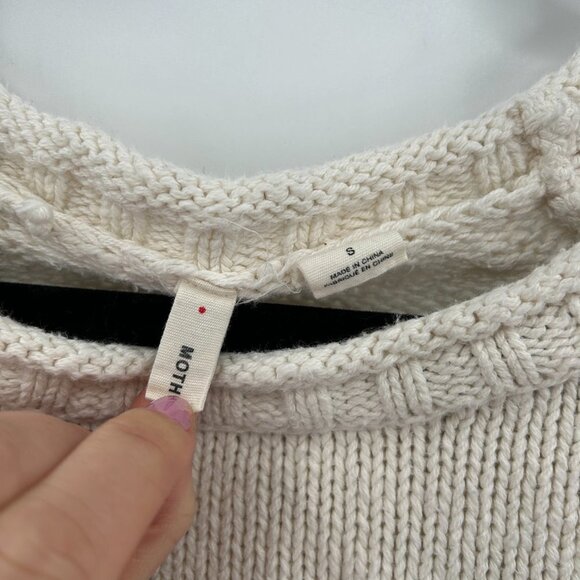 ANTHROPOLOGIE Moth White Gray Striped Knit Jet' Adore Crew Neck Sweater Small - Picture 5 of 7